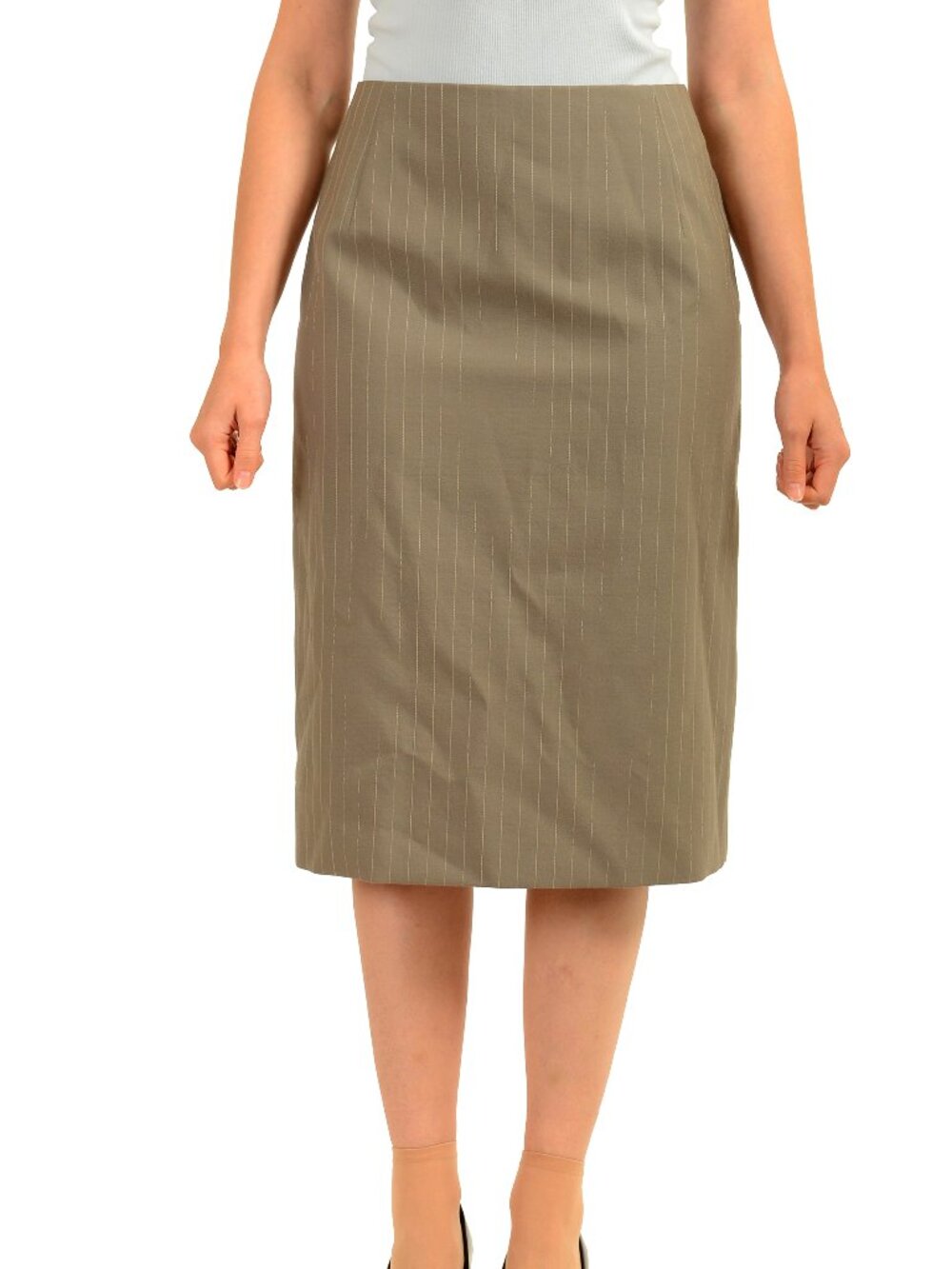 Hugo Boss Women's "VAZIP" 100% Wool Straight Pencil Striped Skirt US 4 IT 40